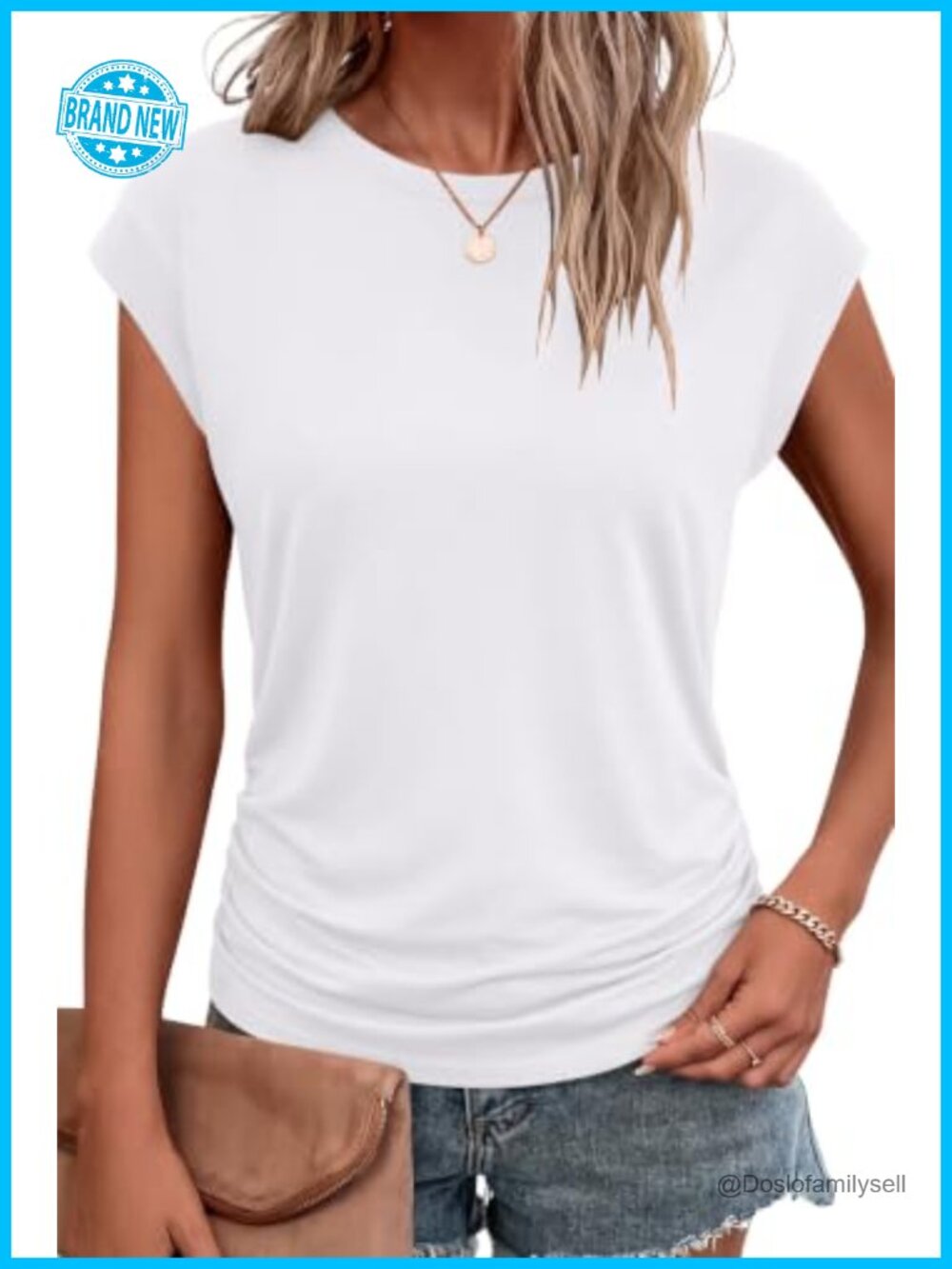 Cap Sleeve Crew Neck Loose Fit Summer Top Polyester Rayon Spandex